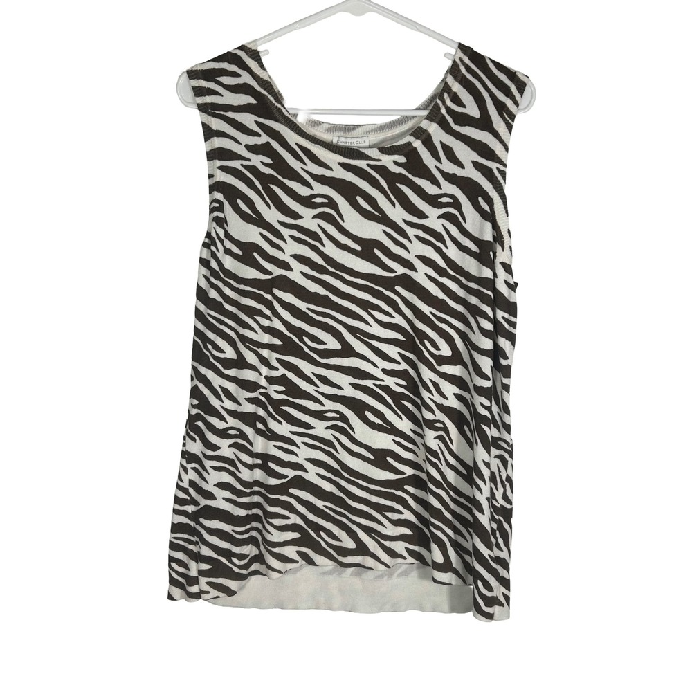 Charter Club‎ Woman Brown White Zebra Print Sleeveless Knit Top Tank 0X